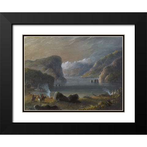 Lake Scene Black Modern Wood Framed Art Print with Double Matting by Miller, Alfred Jacob