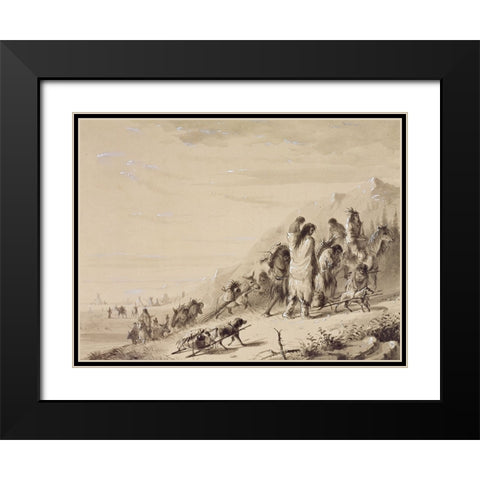Pawnee Indians Migrating Black Modern Wood Framed Art Print with Double Matting by Miller, Alfred Jacob