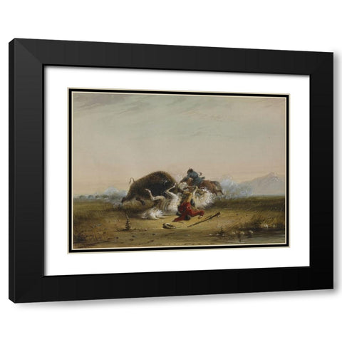 Pierre and the Buffalo Black Modern Wood Framed Art Print with Double Matting by Miller, Alfred Jacob
