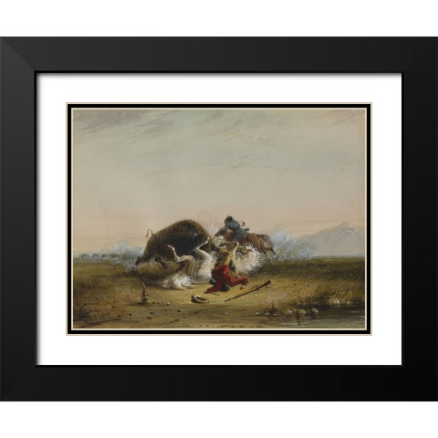 Pierre and the Buffalo Black Modern Wood Framed Art Print with Double Matting by Miller, Alfred Jacob