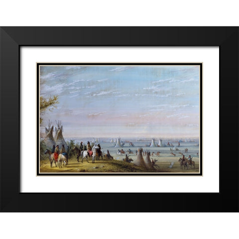 Rendezvous Black Modern Wood Framed Art Print with Double Matting by Miller, Alfred Jacob
