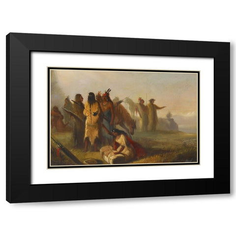 Scene of Trappers and Indians Black Modern Wood Framed Art Print with Double Matting by Miller, Alfred Jacob