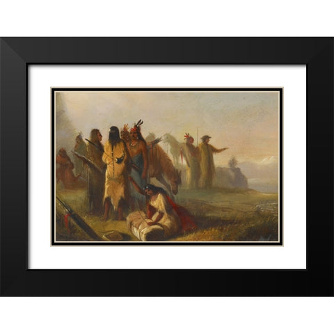 Scene of Trappers and Indians Black Modern Wood Framed Art Print with Double Matting by Miller, Alfred Jacob