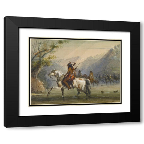 Fording a River Black Modern Wood Framed Art Print with Double Matting by Miller, Alfred Jacob