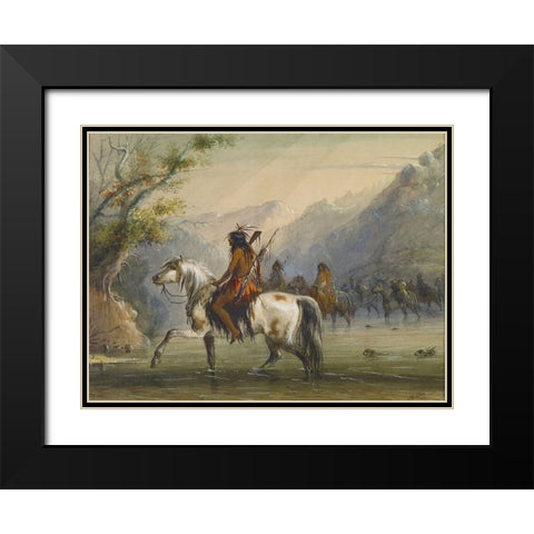 Fording a River Black Modern Wood Framed Art Print with Double Matting by Miller, Alfred Jacob