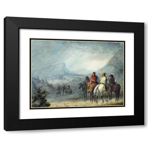 Waiting for the Caravan Black Modern Wood Framed Art Print with Double Matting by Miller, Alfred Jacob