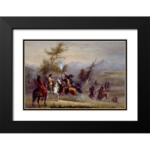The Greeting Black Modern Wood Framed Art Print with Double Matting by Miller, Alfred Jacob