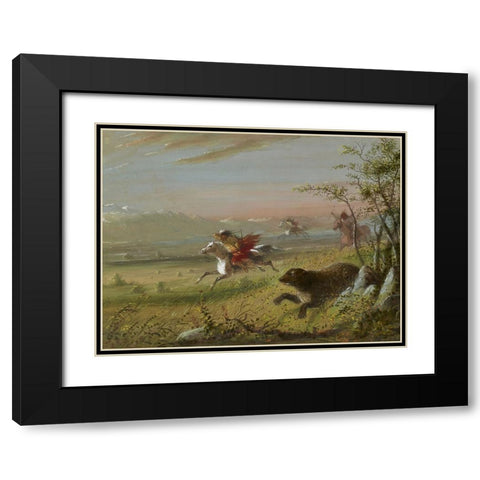 The Grizzly Bear Black Modern Wood Framed Art Print with Double Matting by Miller, Alfred Jacob