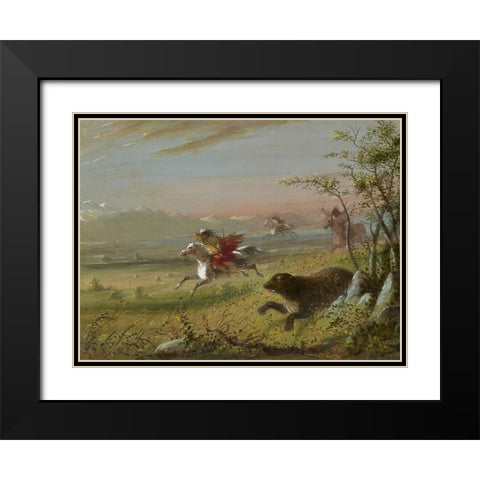 The Grizzly Bear Black Modern Wood Framed Art Print with Double Matting by Miller, Alfred Jacob