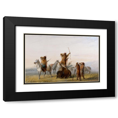Yell of Triumph Black Modern Wood Framed Art Print with Double Matting by Miller, Alfred Jacob