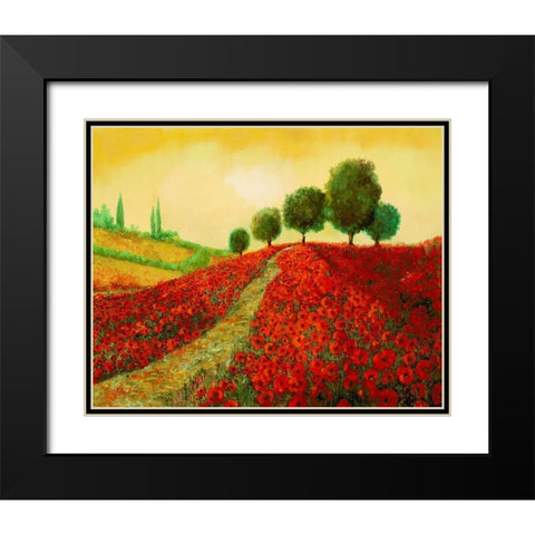 La Collina Dei Papaveri Black Modern Wood Framed Art Print with Double Matting by Borelli, Guido