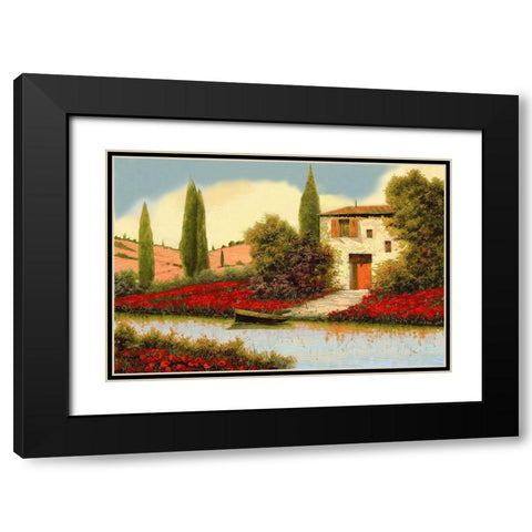 Lungo il Fiume Tra I Papaveri Black Modern Wood Framed Art Print with Double Matting by Borelli, Guido