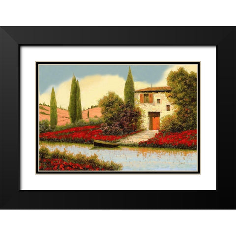 Lungo il Fiume Tra I Papaveri Black Modern Wood Framed Art Print with Double Matting by Borelli, Guido