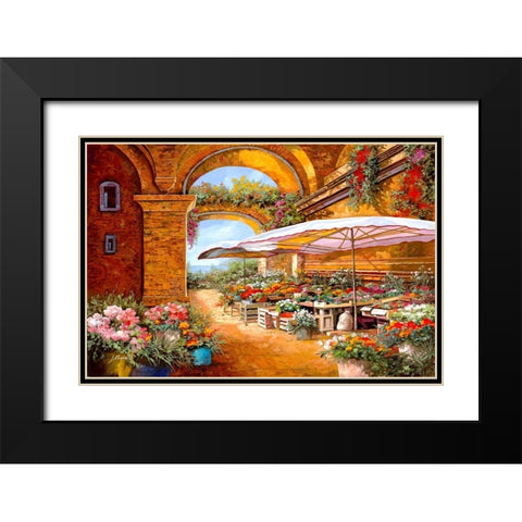 Il Mercato Sotto i Portici Black Modern Wood Framed Art Print with Double Matting by Borelli, Guido