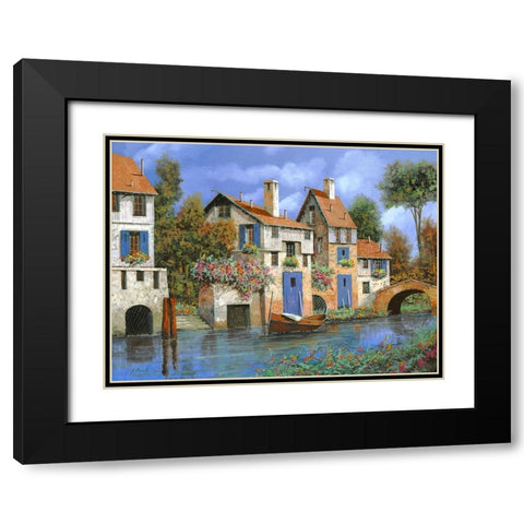 Borgo Tutto Blu Black Modern Wood Framed Art Print with Double Matting by Borelli, Guido