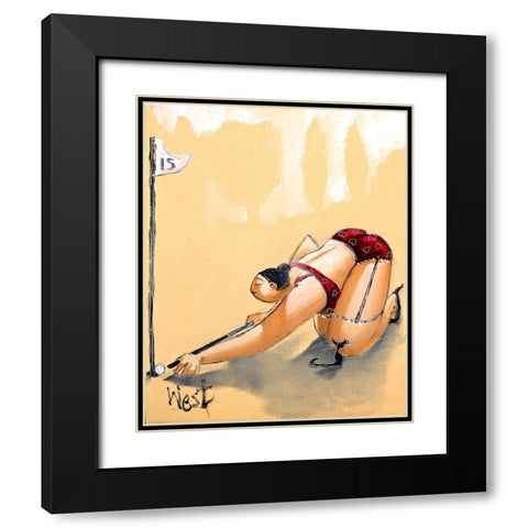 Golf Putting Black Modern Wood Framed Art Print with Double Matting by West, Ronald