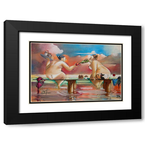 Wine and Cake on Jetty Black Modern Wood Framed Art Print with Double Matting by West, Ronald