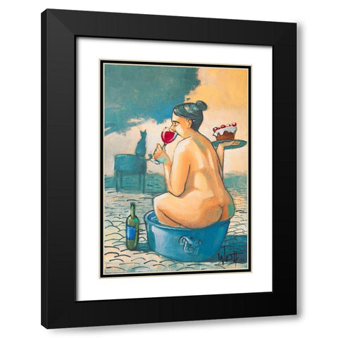 Wine and Cake in a Tub Black Modern Wood Framed Art Print with Double Matting by West, Ronald