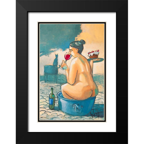 Wine and Cake in a Tub Black Modern Wood Framed Art Print with Double Matting by West, Ronald