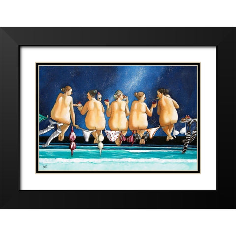 Birds on a Wire Black Modern Wood Framed Art Print with Double Matting by West, Ronald