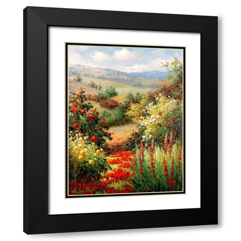 Wild Roses On the Hillside Black Modern Wood Framed Art Print with Double Matting by Hulsey
