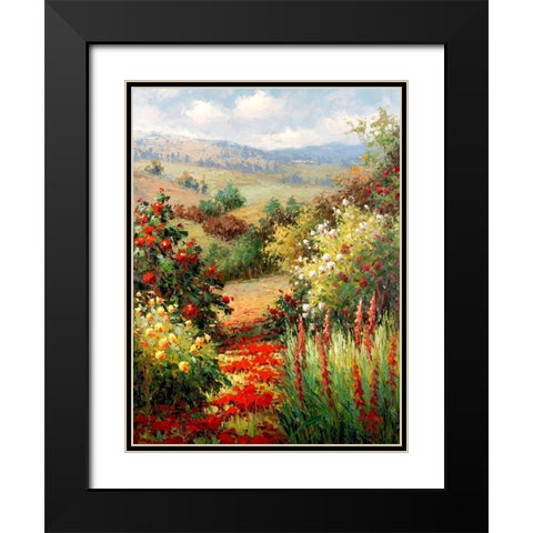 Wild Roses On the Hillside Black Modern Wood Framed Art Print with Double Matting by Hulsey