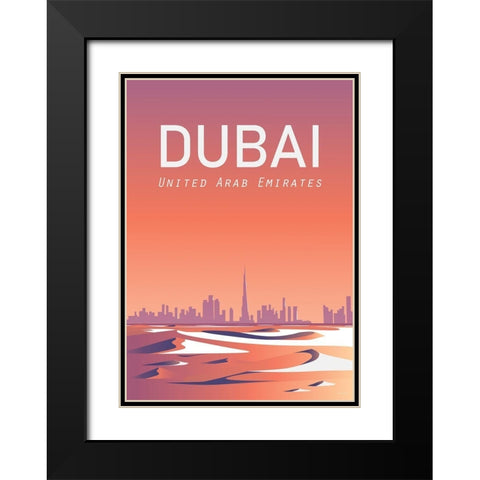 Dubai travel poster Black Modern Wood Framed Art Print with Double Matting by ARCTIC FRAME