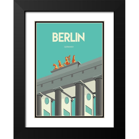 Berlin travel poster Black Modern Wood Framed Art Print with Double Matting by ARCTIC FRAME