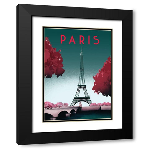 paris travel poster Black Modern Wood Framed Art Print with Double Matting by ARCTIC FRAME