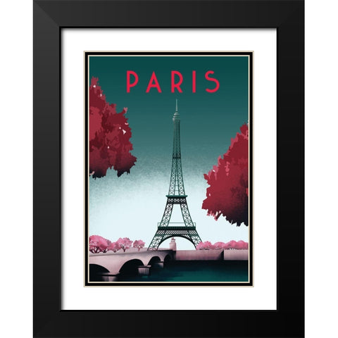 paris travel poster Black Modern Wood Framed Art Print with Double Matting by ARCTIC FRAME