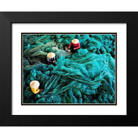 Turquoise Tangled Black Modern Wood Framed Art Print with Double Matting by Aldridge, Ashley
