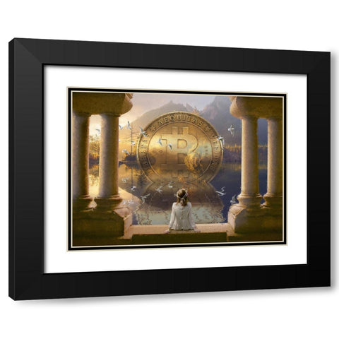 Bitcoin Deco III Black Modern Wood Framed Art Print with Double Matting by Hunziker, Steve