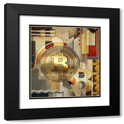 Bitcoin Deco VI Black Modern Wood Framed Art Print with Double Matting by Hunziker, Steve