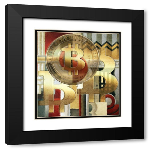 Bitcoin Deco VII Black Modern Wood Framed Art Print with Double Matting by Hunziker, Steve