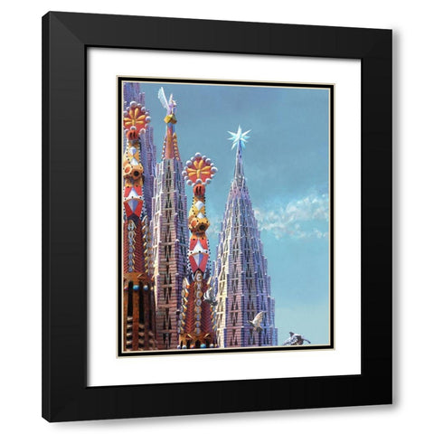 Sagrada Familia Towers III Black Modern Wood Framed Art Print with Double Matting by Wang, John