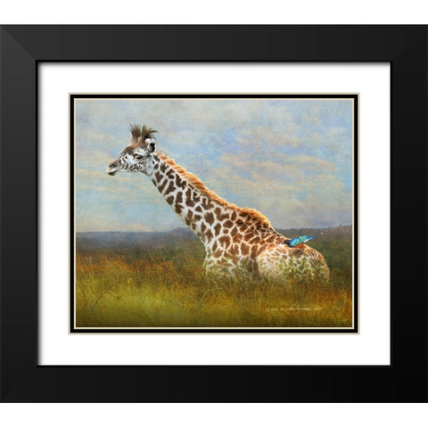 Giraffe and Starling Black Modern Wood Framed Art Print with Double Matting by Vest, Christopher