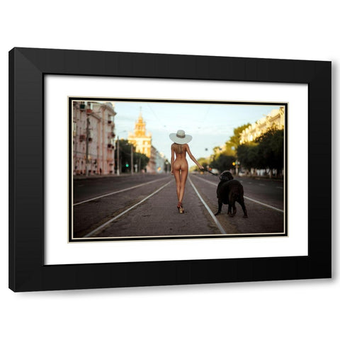 Lady with her dog Black Modern Wood Framed Art Print with Double Matting by Oryx, Gene