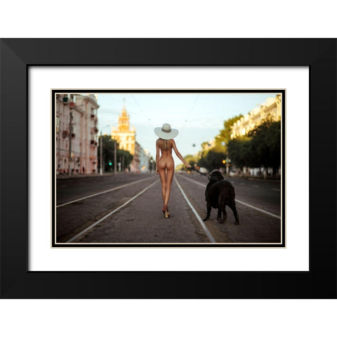 Lady with her dog Black Modern Wood Framed Art Print with Double Matting by Oryx, Gene