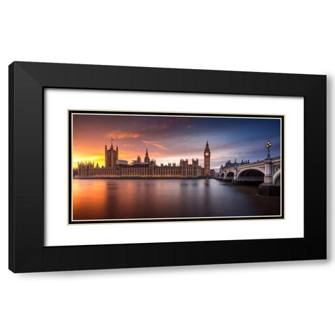 London Palace of Westminster Sunset Black Modern Wood Framed Art Print with Double Matting by Merakiphotographer