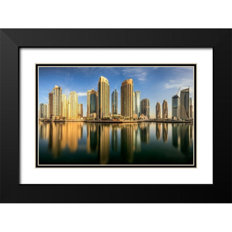 Panoramic Dubai Marina Black Modern Wood Framed Art Print with Double Matting by Shamaa, Mohammed