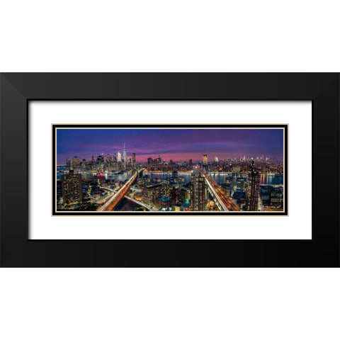 Manhattan skyline during beautiful sunset Black Modern Wood Framed Art Print with Double Matting by D Mørkeberg, Thomas