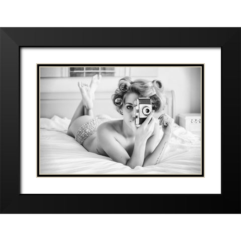A chick, a click, and a curl Black Modern Wood Framed Art Print with Double Matting by Keane-Eye