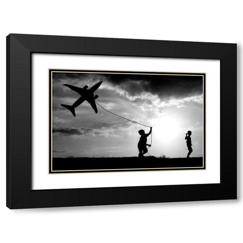 Fly my Plane Black Modern Wood Framed Art Print with Double Matting by Trijoko