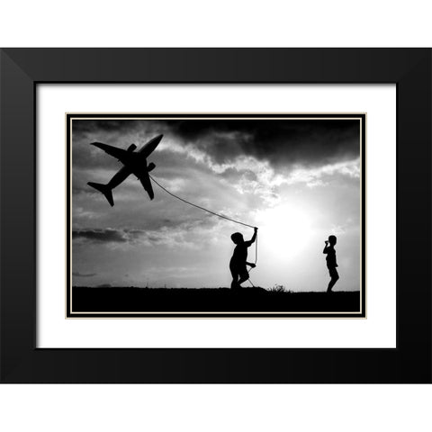 Fly my Plane Black Modern Wood Framed Art Print with Double Matting by Trijoko
