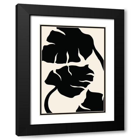 Monstera Black Black Modern Wood Framed Art Print with Double Matting by Artographie Studio