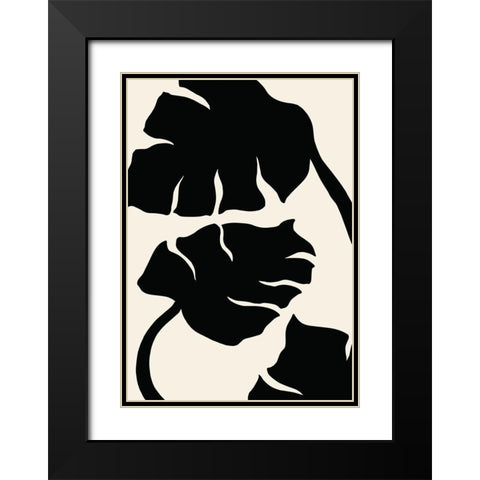 Monstera Black Black Modern Wood Framed Art Print with Double Matting by Artographie Studio