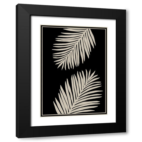 Palm Leaves Black Modern Wood Framed Art Print with Double Matting by Artographie Studio