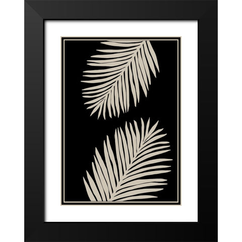 Palm Leaves Black Modern Wood Framed Art Print with Double Matting by Artographie Studio