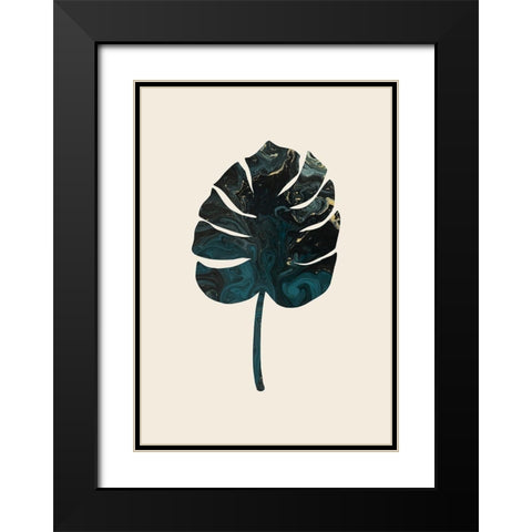 Monstera Marble Green Black Modern Wood Framed Art Print with Double Matting by Artographie Studio