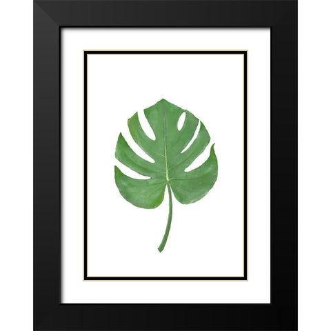 Monstera Leaf Green Black Modern Wood Framed Art Print with Double Matting by Artographie Studio